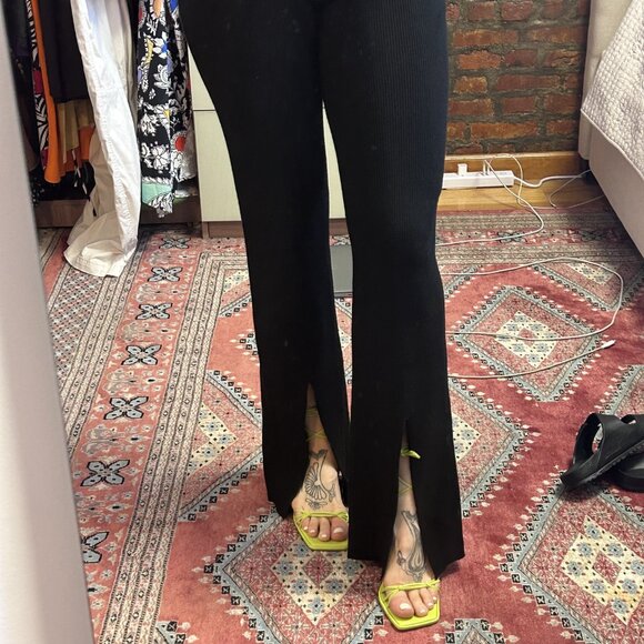Intermix Stretch Knit Flare Ribbed Trousers with Front Slit - Picture 1 of 12